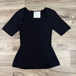 Massimo Dutti Studio Black Sweatheart Neckline Knit Bustier Blouse Size Medium
